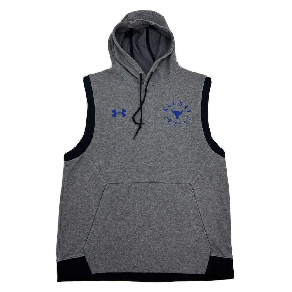 Under‎ Armour Project Rock Hoodie Mens L Gray Sleeveless Brahma Bull All Day